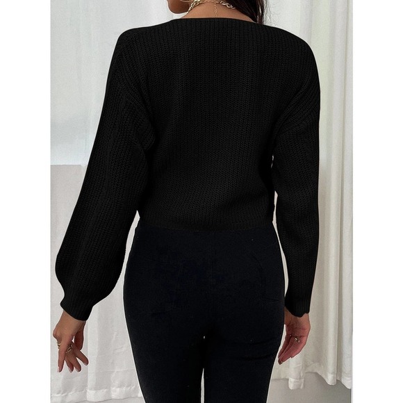 Minimalist 00's trendy Lantern Sleeve Drawstring Ruched Front Sweater white - Picture 4 of 6